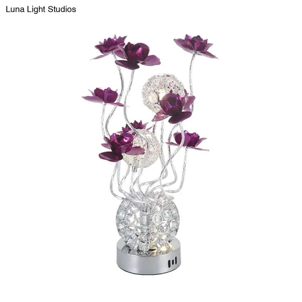 Metal Sphere Led Bedside Lamp - Modern Desk Lighting Decor Purple/Red Colors Warm/White Light