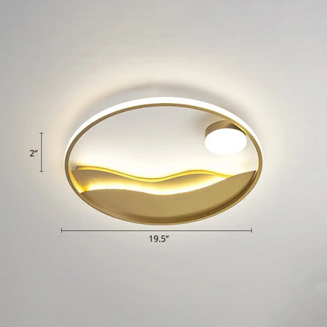 Metal Sunset & Sea Led Ceiling Light With Halo Ring For Bedroom Flush Mounting Gold / 19.5’