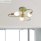 Metal Swirl Industrial Semi Flush Mount Lighting In Grey/Green - 3/6 Lights For Living Room Ceiling