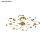 Metal Swirl Industrial Semi Flush Mount Lighting In Grey/Green - 3/6 Lights For Living Room Ceiling