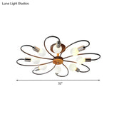Metal Swirl Industrial Semi Flush Mount Lighting In Grey/Green - 3/6 Lights For Living Room Ceiling