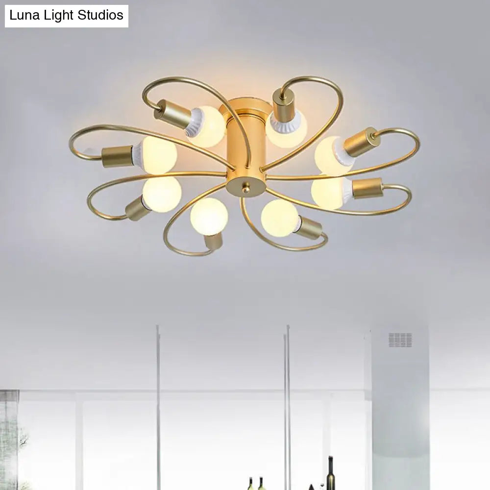Metal Swirl Industrial Semi Flush Mount Lighting In Grey/Green - 3/6 Lights For Living Room Ceiling