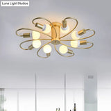 Metal Swirl Industrial Semi Flush Mount Lighting In Grey/Green - 3/6 Lights For Living Room Ceiling