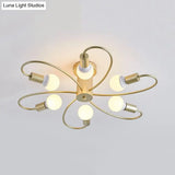 Metal Swirl Industrial Semi Flush Mount Lighting In Grey/Green - 3/6 Lights For Living Room Ceiling