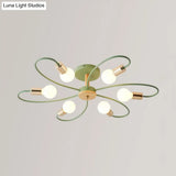 Metal Swirl Industrial Semi Flush Mount Lighting In Grey/Green - 3/6 Lights For Living Room Ceiling