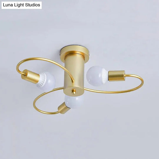 Metal Swirl Industrial Semi Flush Mount Lighting In Grey/Green - 3/6 Lights For Living Room Ceiling