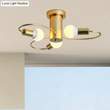 Metal Swirl Industrial Semi Flush Mount Lighting In Grey/Green - 3/6 Lights For Living Room Ceiling