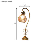 Metal Table Lamp - Vintage Red/Pink/Yellow Dome/Globe/Cylinder Design With Curved Arm For Living