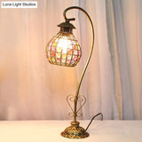 Metal Table Lamp - Vintage Red/Pink/Yellow Dome/Globe/Cylinder Design With Curved Arm For Living