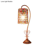 Metal Table Lamp - Vintage Red/Pink/Yellow Dome/Globe/Cylinder Design With Curved Arm For Living