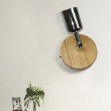 Metal Wall Lamp Lodge - Cup Shape 1 Light Silver/Gold Finish Circular Wooden Backplate Living Room