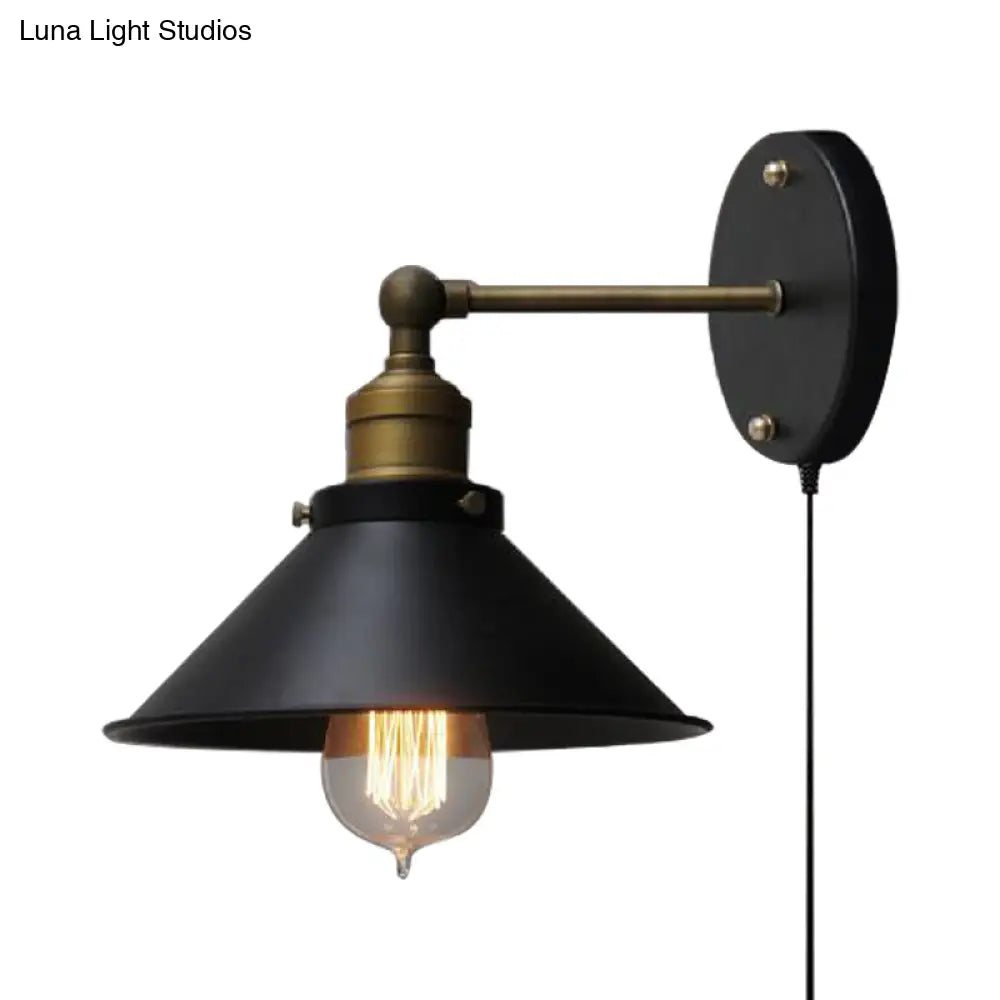 Metal Wall Mounted Vintage Style Black Finish Conical Sconce Lighting