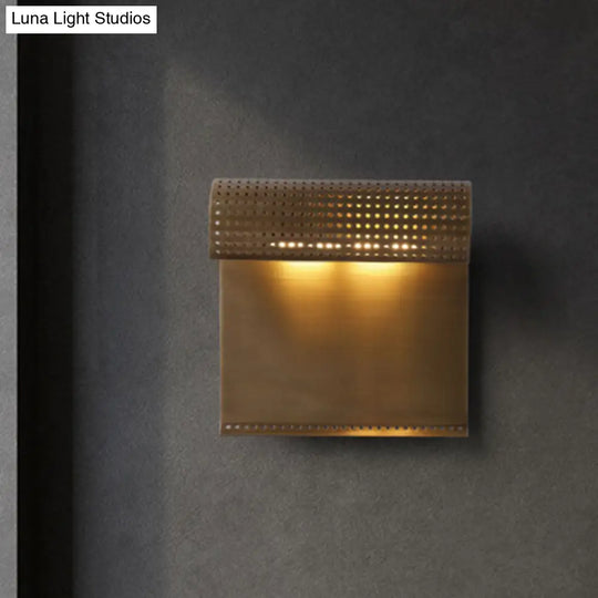 Metal Wall Sconce Light - Colonial Black/Gold Roll Living Room Lamp With Cutout Design