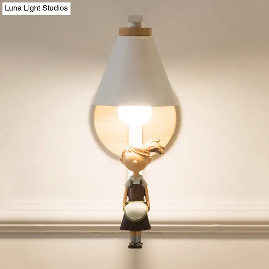 Metal Wall Sconce Light With Funnel Shade - Nordic Style Ideal For Child Bedroom Or Kitchen White