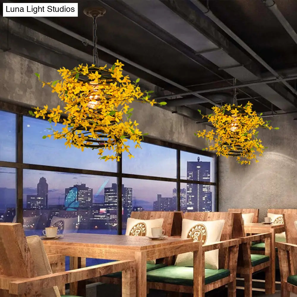 Yellow Metal Bloom Pendant Lamp - Led Industrial Down Lighting For Restaurants