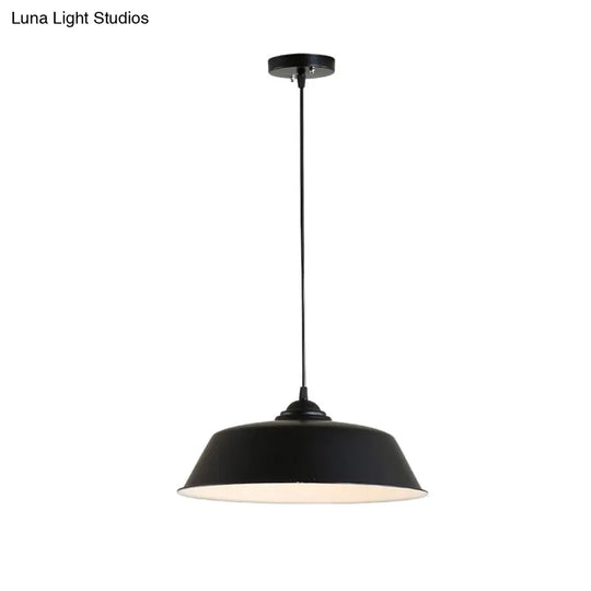 Metallic Black Ceiling Lamp Barn Shade - Retro Industrial Pendant Light For Restaurants (10/14 Wide)