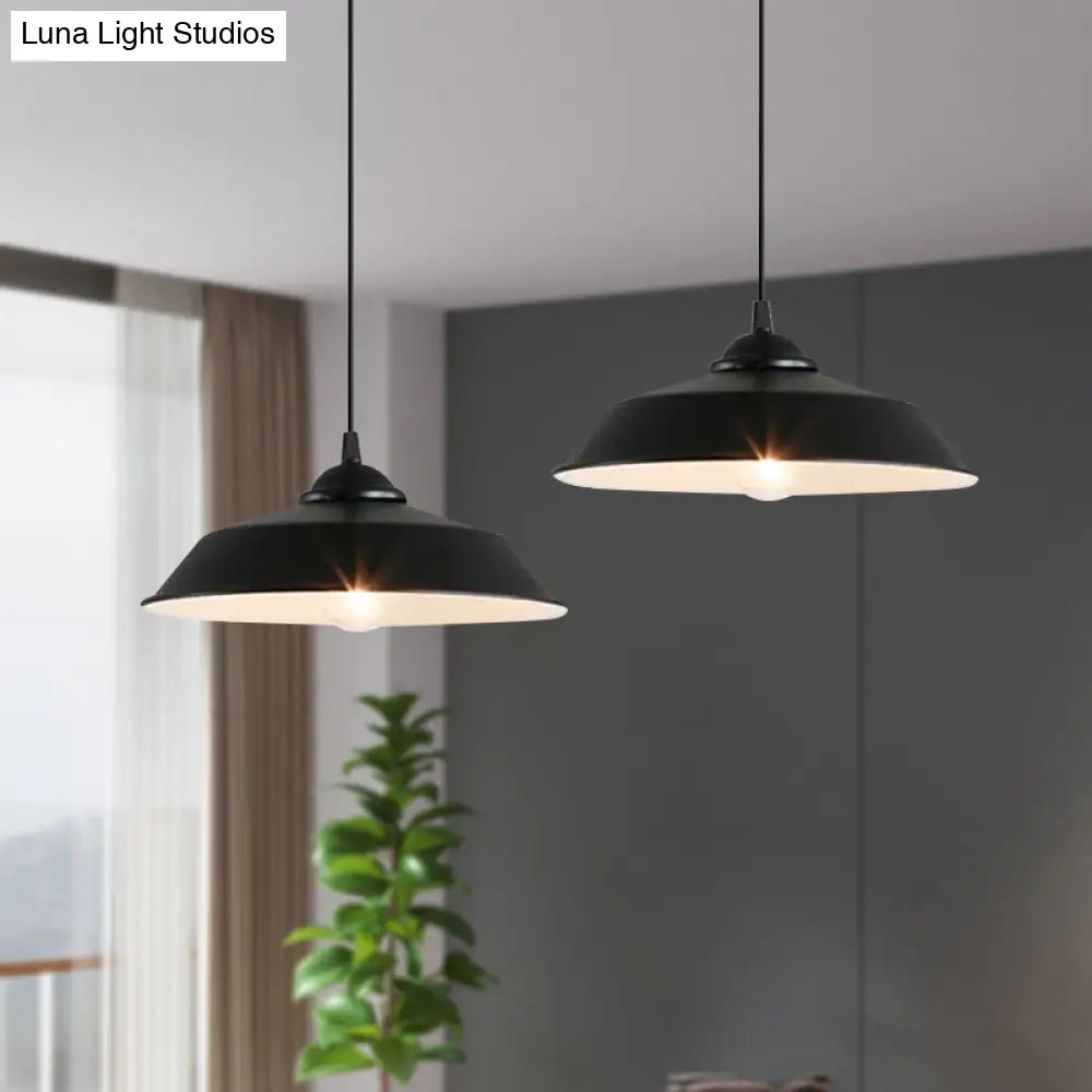 Metallic Black Ceiling Lamp Barn Shade - Retro Industrial Pendant Light For Restaurants (10/14 Wide)