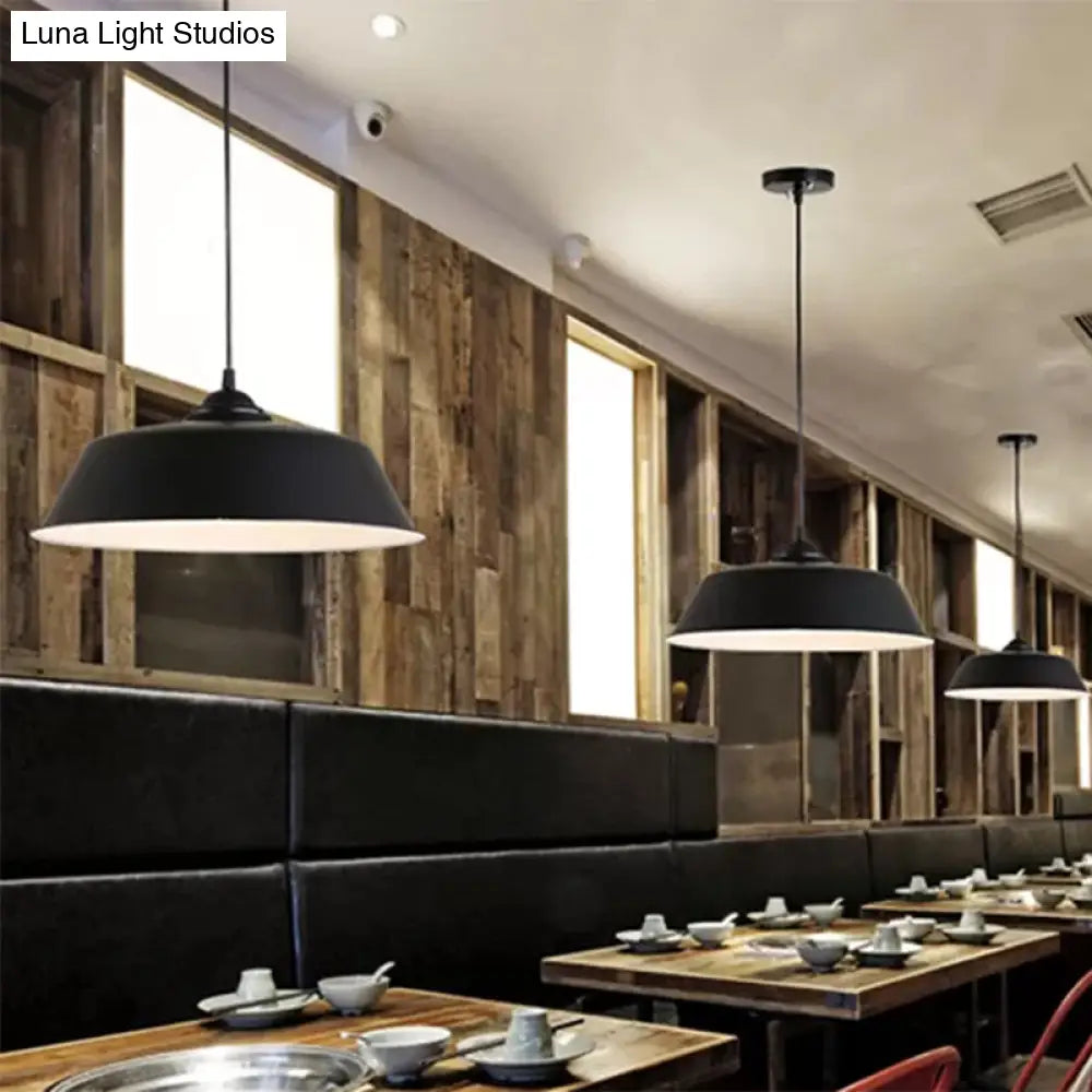Metallic Black Ceiling Lamp Barn Shade - Retro Industrial Pendant Light For Restaurants (10/14 Wide)