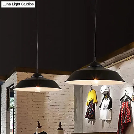 Metallic Black Ceiling Lamp Barn Shade - Retro Industrial Pendant Light For Restaurants (10/14 Wide)