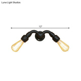 Metallic Black Vintage Bare Bulb Wall Sconce With Pipe Design - 2 Head Indoor Lamp