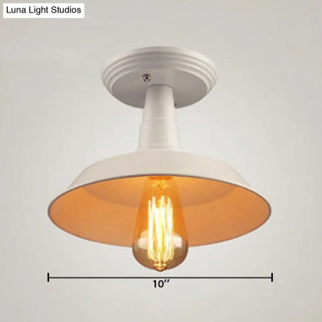 Metallic Ceiling Mounted Industrial Light With White Barn Shade - Semi Mount 10’/14’ Width