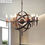 Metallic Chandelier With Spherical Cage Shade - Vintage 6/8 Head Ceiling Light For Restaurants In