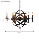 Metallic Chandelier With Spherical Cage Shade - Vintage 6/8 Head Ceiling Light For Restaurants In