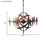 Metallic Chandelier With Spherical Cage Shade - Vintage 6/8 Head Ceiling Light For Restaurants In