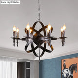 Metallic Chandelier With Spherical Cage Shade - Vintage 6/8 Head Ceiling Light For Restaurants In