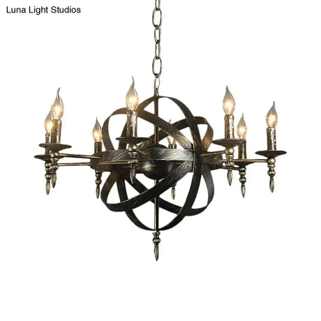 Metallic Chandelier With Spherical Cage Shade - Vintage 6/8 Head Ceiling Light For Restaurants In