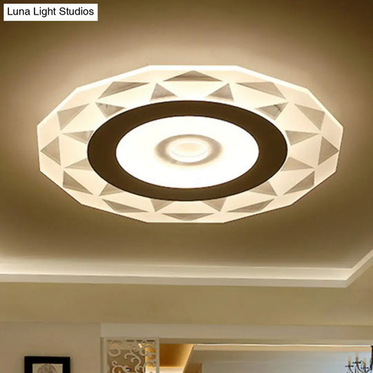 Metallic Circular Led Flush Mount Ceiling Light Fixture In Clear For Modern Living Room / 8 Warm