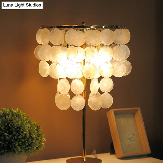 Metallic Countryside Shell Nightstand Lamp: Cascading Table Lighting For Bedroom