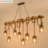 Metallic Dome Hanging Lamp: Antique Island Chandelier With Hemp Rope & Wood Accents