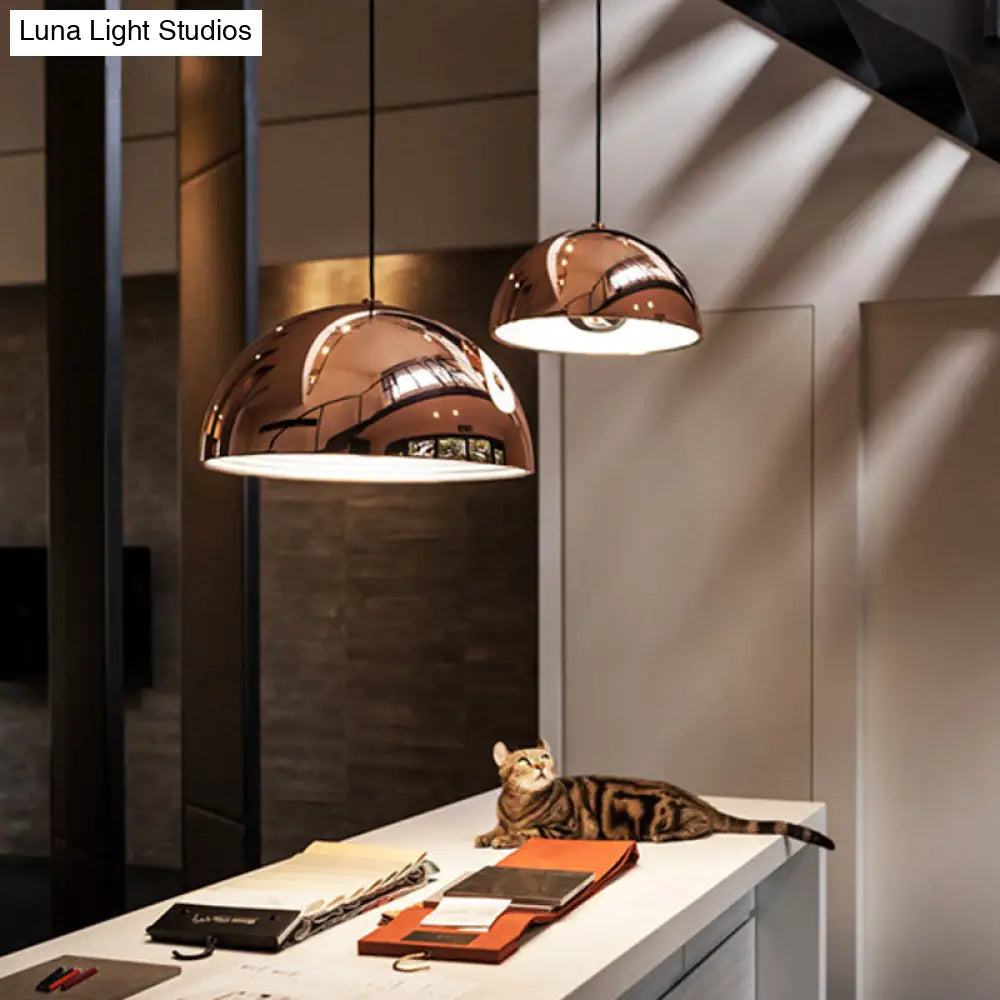 Loft Dome Pendant Lighting 10/12 Dia Polished Copper Ceiling Fixture For Kitchen
