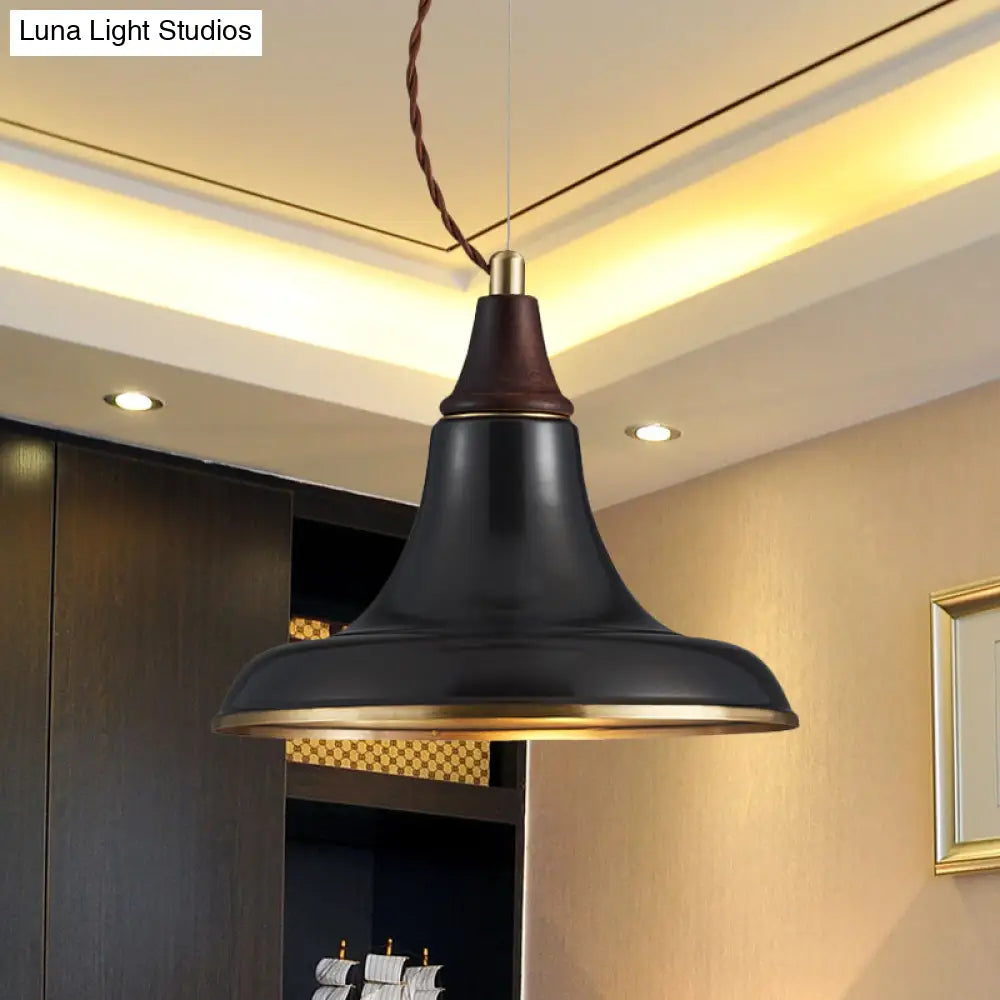 Metallic Suspension Light With Farmhouse Black Finish - Flare Pendant Lamp