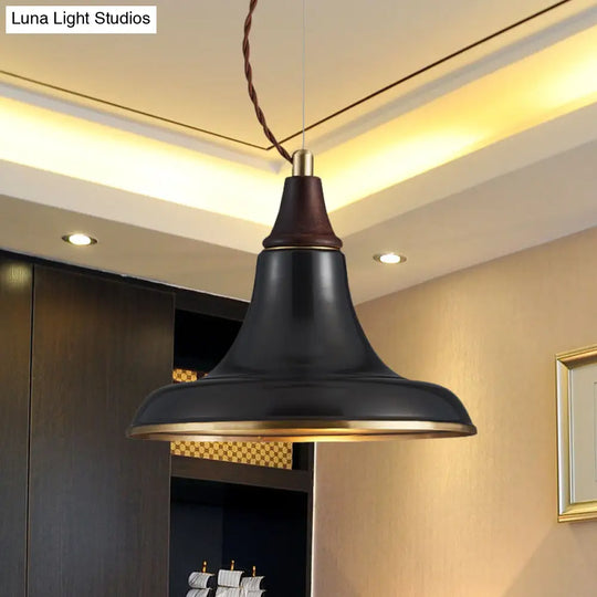 Metallic Suspension Light With Farmhouse Black Finish - Flare Pendant Lamp