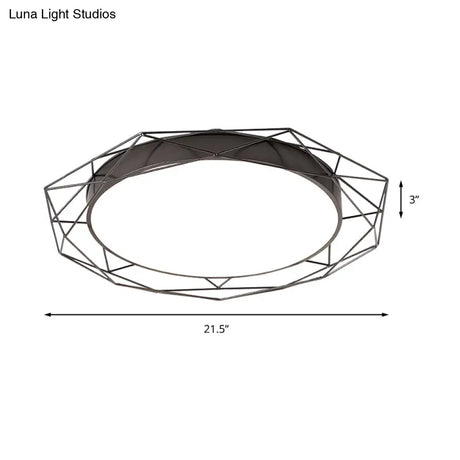 Metallic Flush Mount Ceiling Light – Round Nordic Gold/Black Wire Frame Ideal For Bedroom
