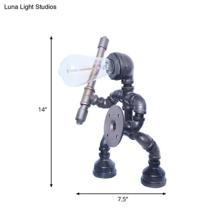 Metallic Grey Industrial Robot Task Light Night Table Lamp With Water Pipe Design