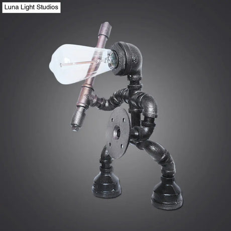 Metallic Grey Industrial Robot Task Light Night Table Lamp With Water Pipe Design