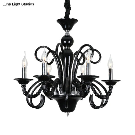 Metallic Hanging Chandelier Light - Industrial Style 6/8 Bulbs Black Finish Suspension For Living