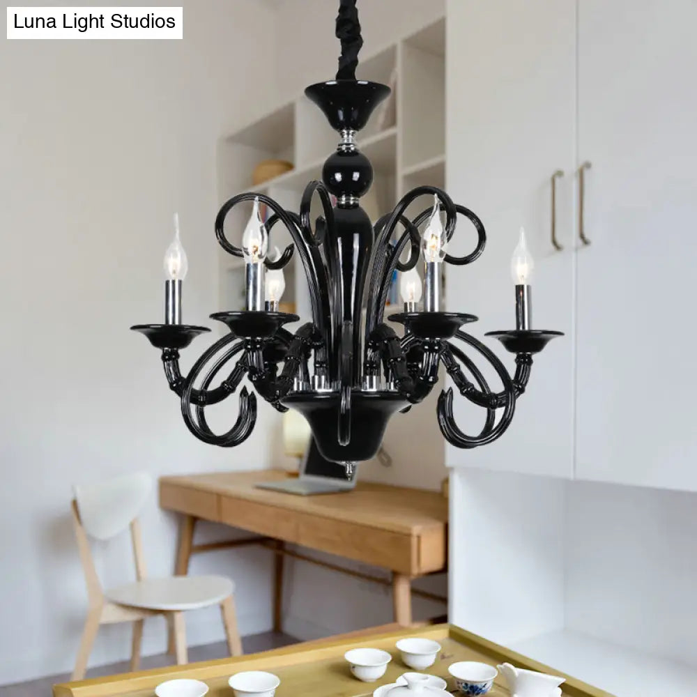 Metallic Hanging Chandelier Light - Industrial Style 6/8 Bulbs Black Finish Suspension For Living
