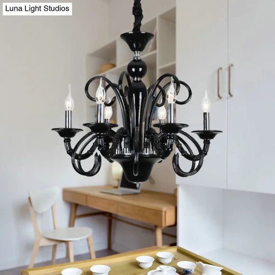 Metallic Hanging Chandelier Light - Industrial Style 6/8 Bulbs Black Finish Suspension For Living