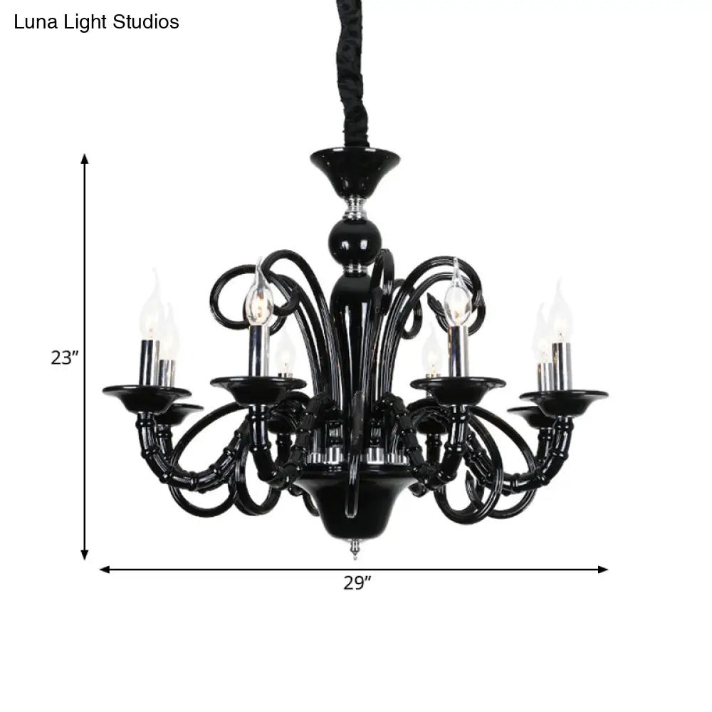 Metallic Hanging Chandelier Light - Industrial Style 6/8 Bulbs Black Finish Suspension For Living