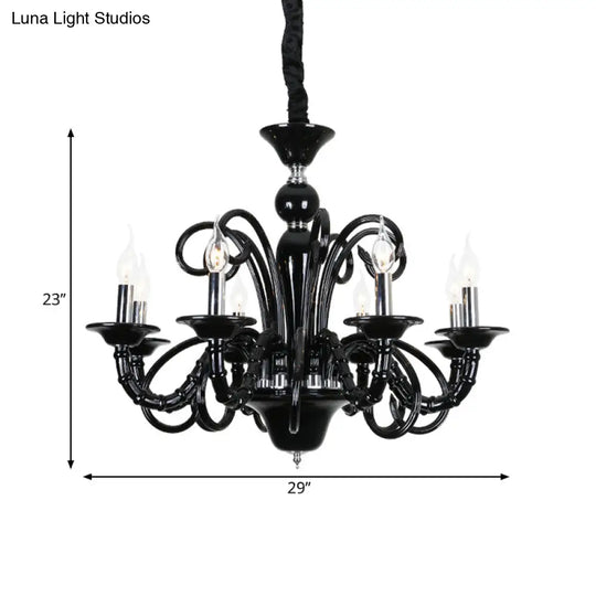 Metallic Hanging Chandelier Light - Industrial Style 6/8 Bulbs Black Finish Suspension For Living
