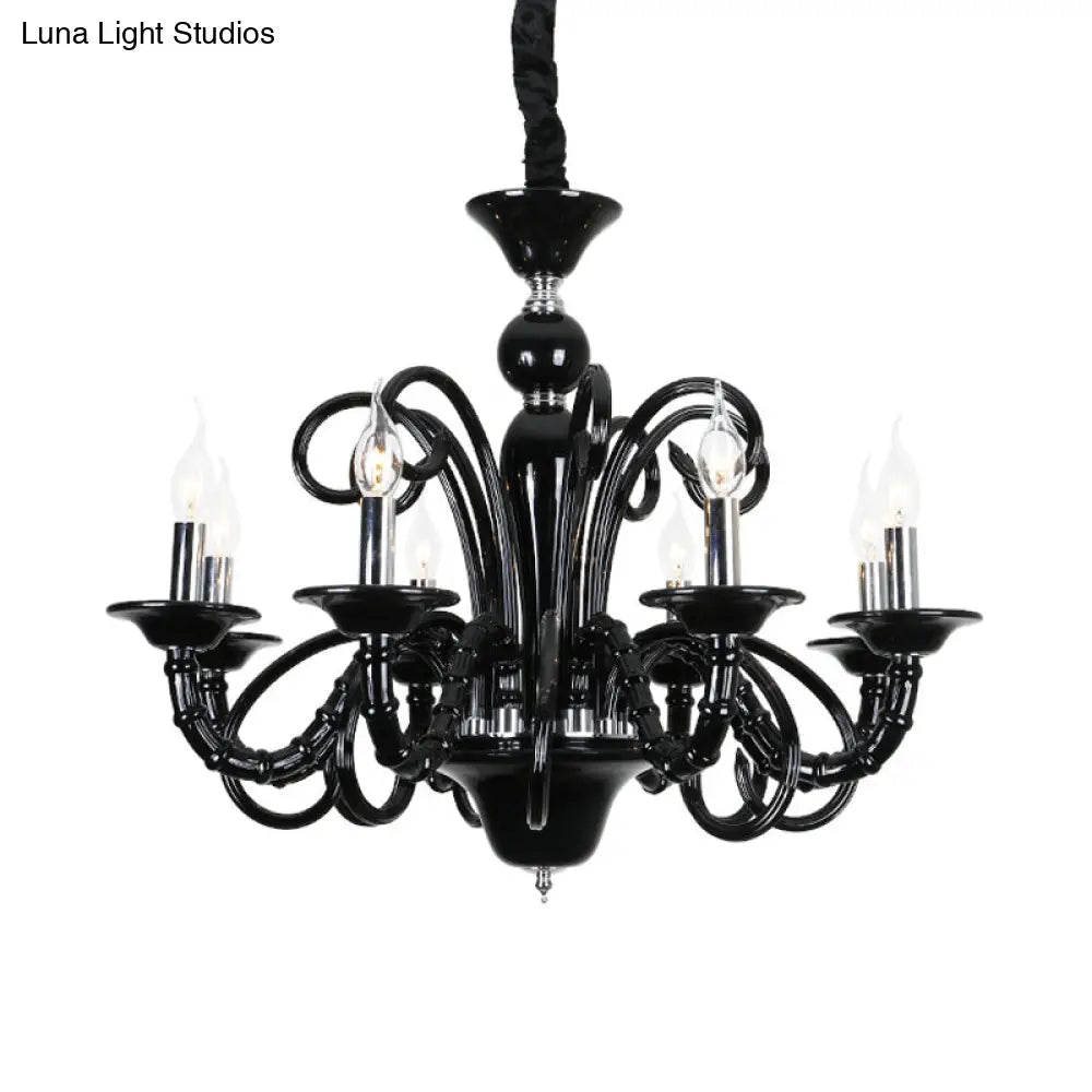 Metallic Hanging Chandelier Light - Industrial Style 6/8 Bulbs Black Finish Suspension For Living