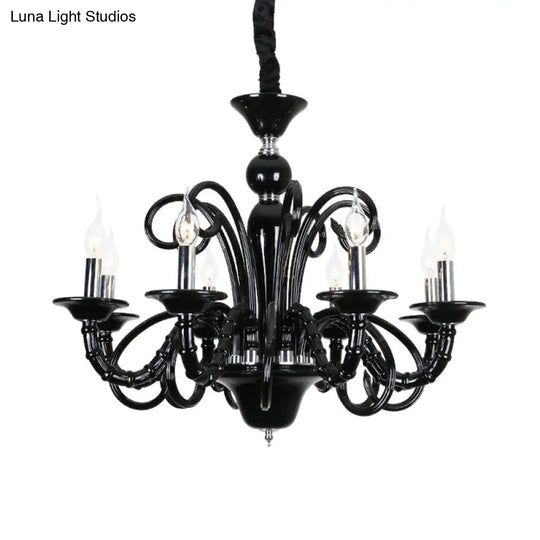 Metallic Hanging Chandelier Light - Industrial Style 6/8 Bulbs Black Finish Suspension For Living