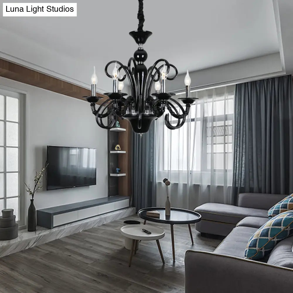 Metallic Hanging Chandelier Light - Industrial Style 6/8 Bulbs Black Finish Suspension For Living