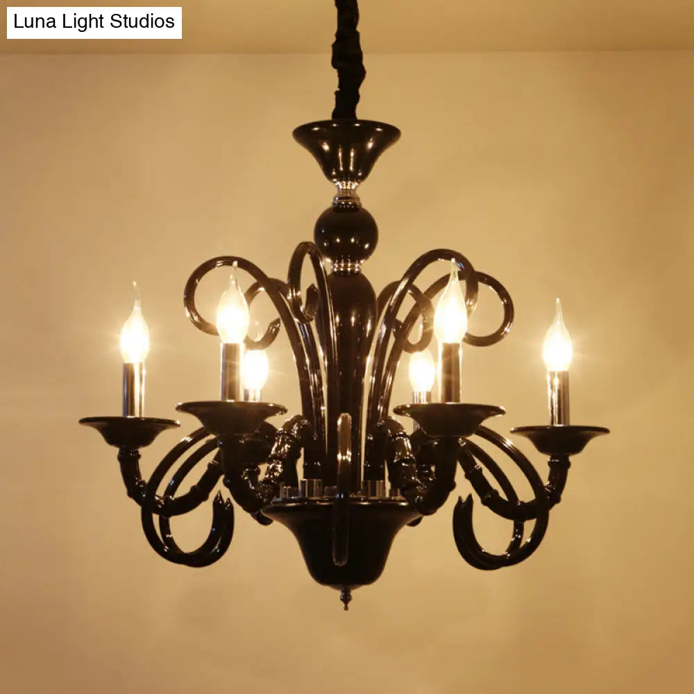 Metallic Hanging Chandelier Light - Industrial Style 6/8 Bulbs Black Finish Suspension For Living
