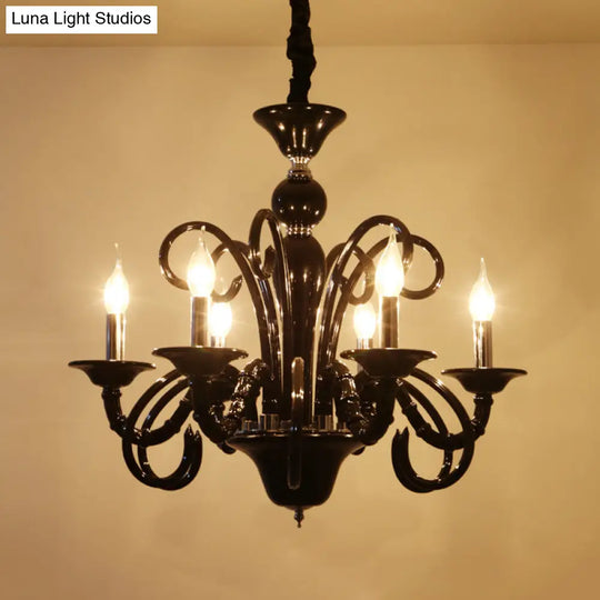 Metallic Hanging Chandelier Light - Industrial Style 6/8 Bulbs Black Finish Suspension For Living