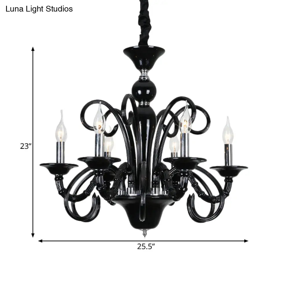 Metallic Hanging Chandelier Light - Industrial Style 6/8 Bulbs Black Finish Suspension For Living